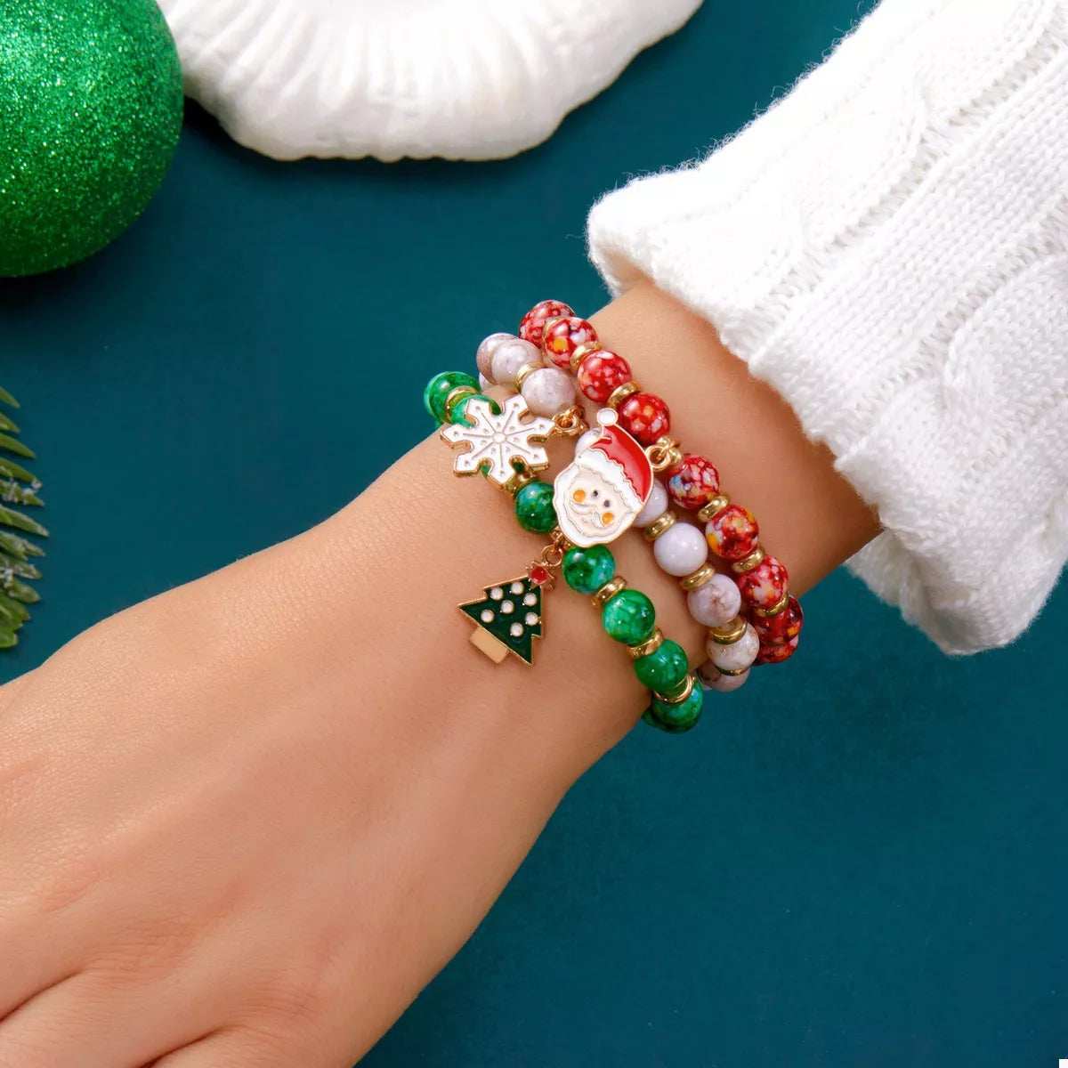 3 Piece Christmas Charm Beaded Bracelet - Image 3