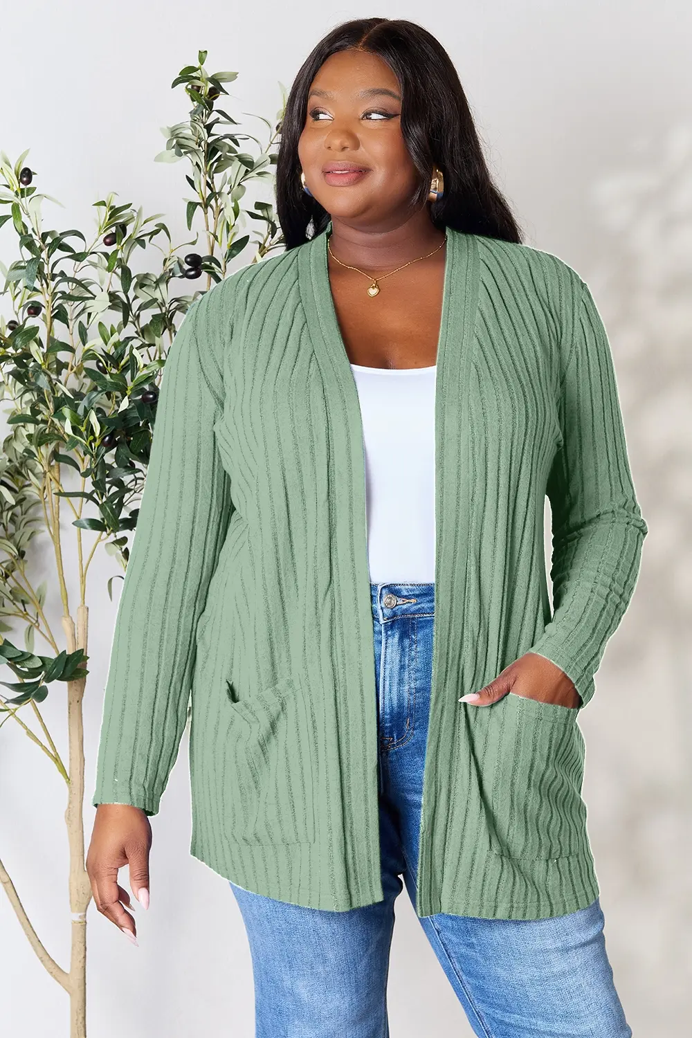 Basic Bae Full Size Ribbed Open Front Cardigan with Pockets - Image 14