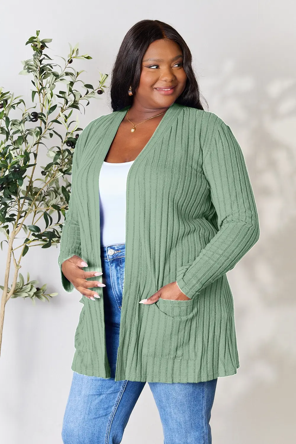 Basic Bae Full Size Ribbed Open Front Cardigan with Pockets - Image 15