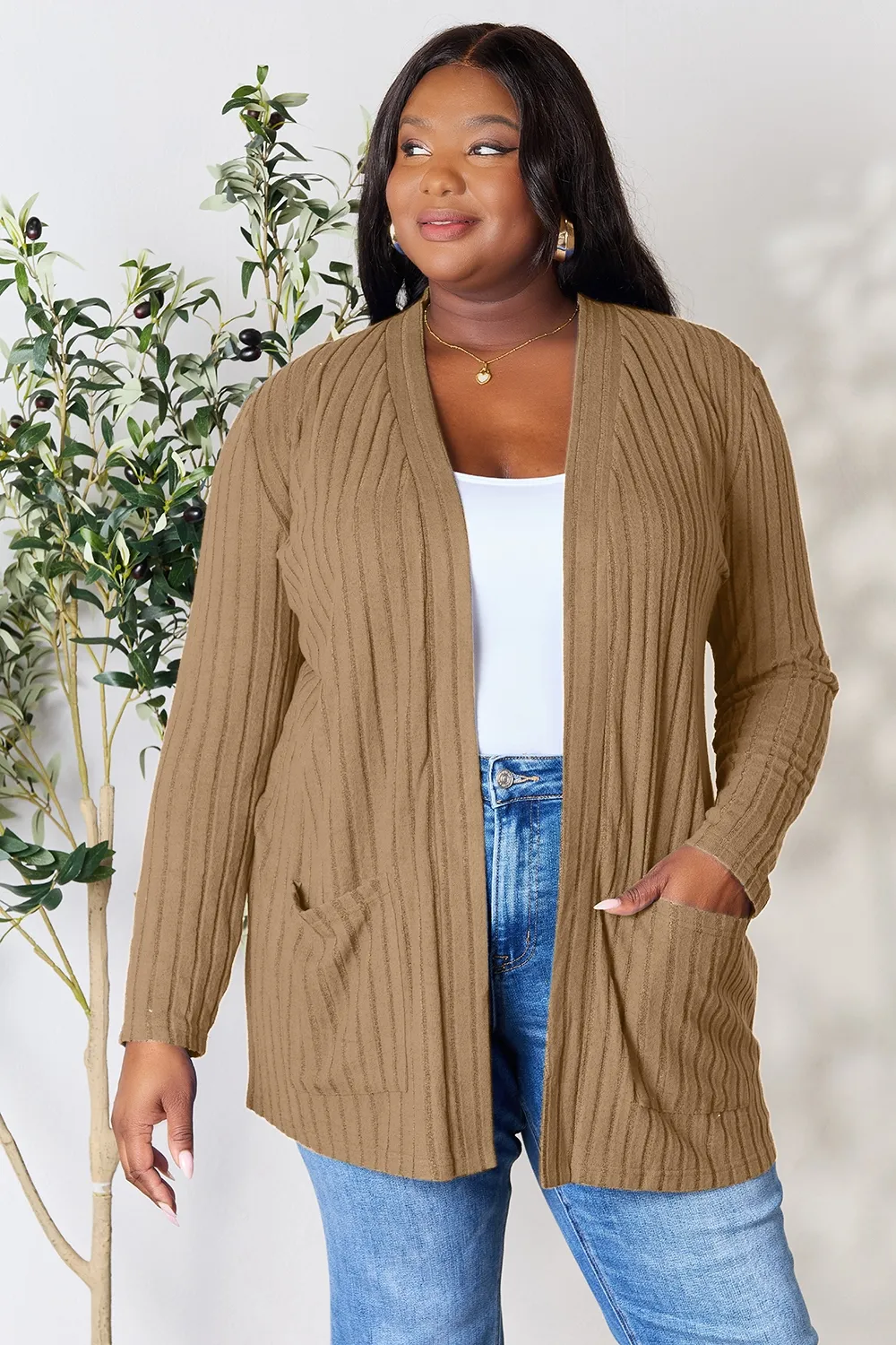 Basic Bae Full Size Ribbed Open Front Cardigan with Pockets - Image 28