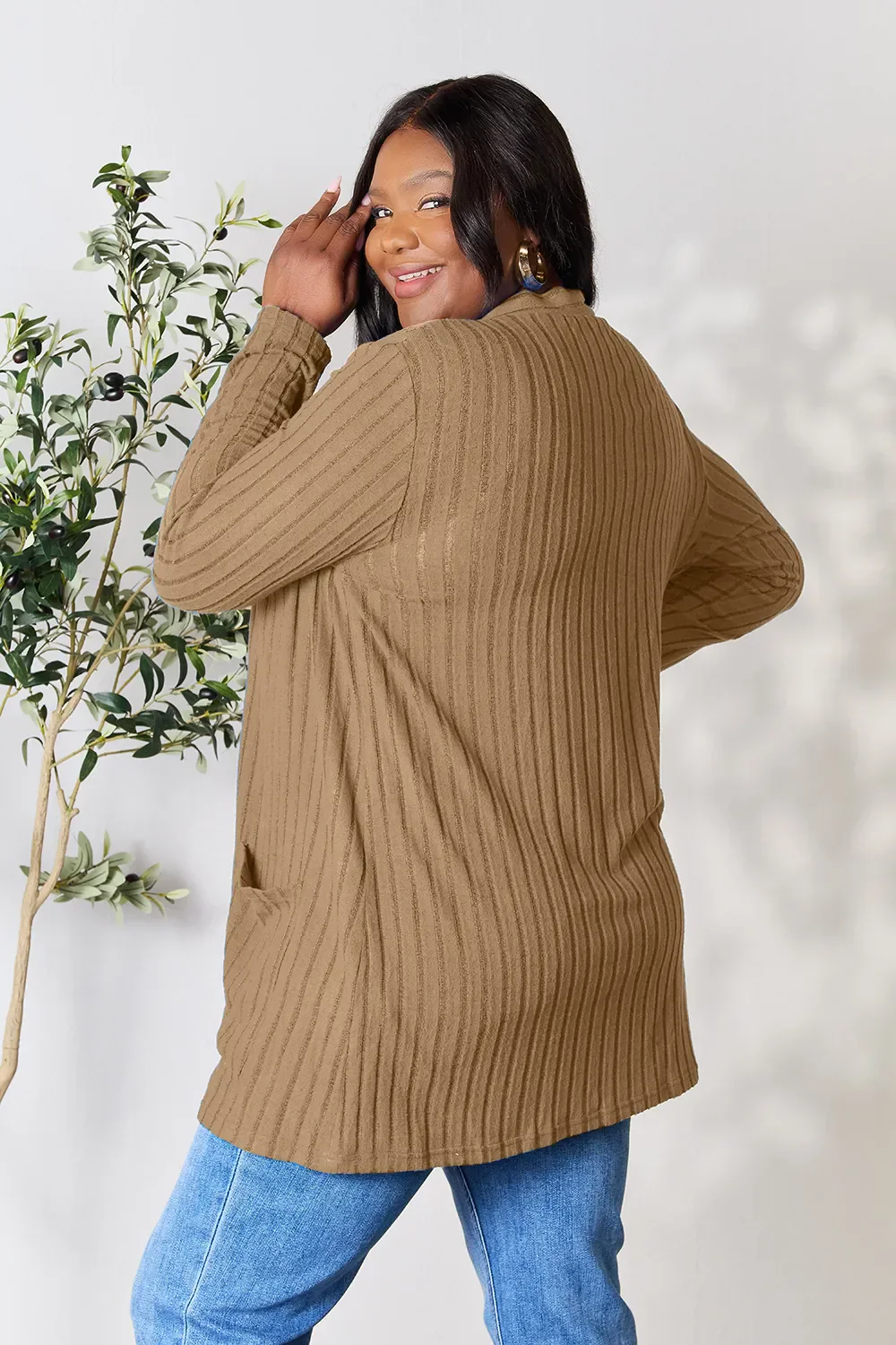 Basic Bae Full Size Ribbed Open Front Cardigan with Pockets - Image 30