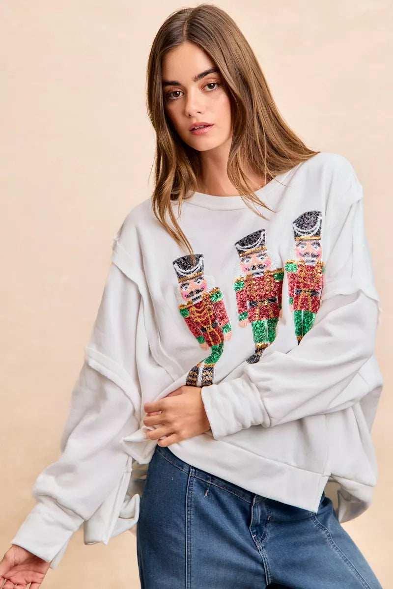 BiBi Christmas Sequin Nutcrackers Embroidery Sweatshirt - Image 10