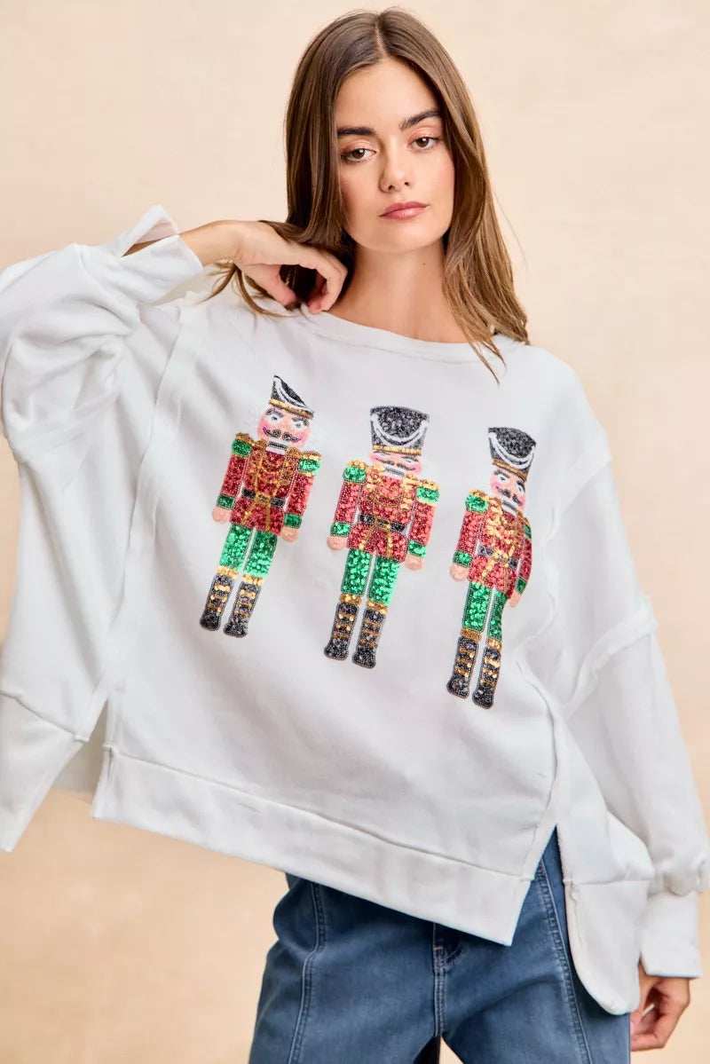 BiBi Christmas Sequin Nutcrackers Embroidery Sweatshirt - Image 11