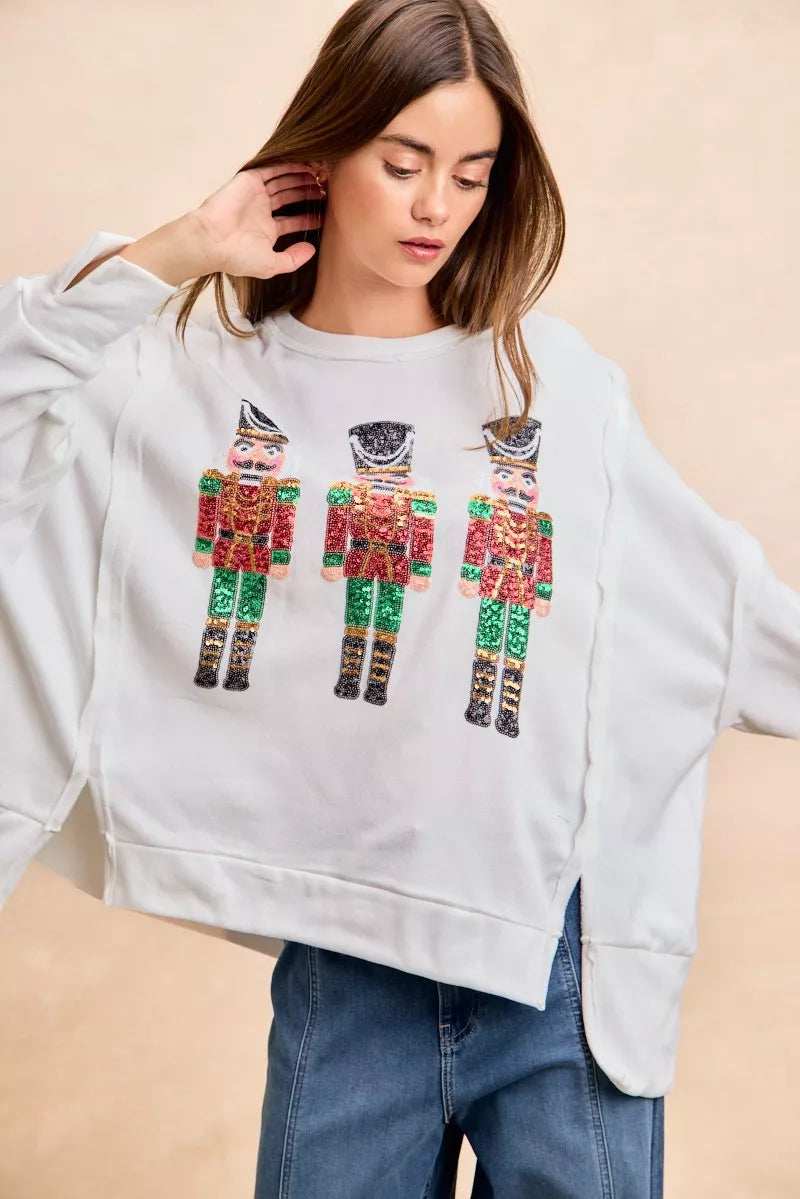 BiBi Christmas Sequin Nutcrackers Embroidery Sweatshirt - Image 4