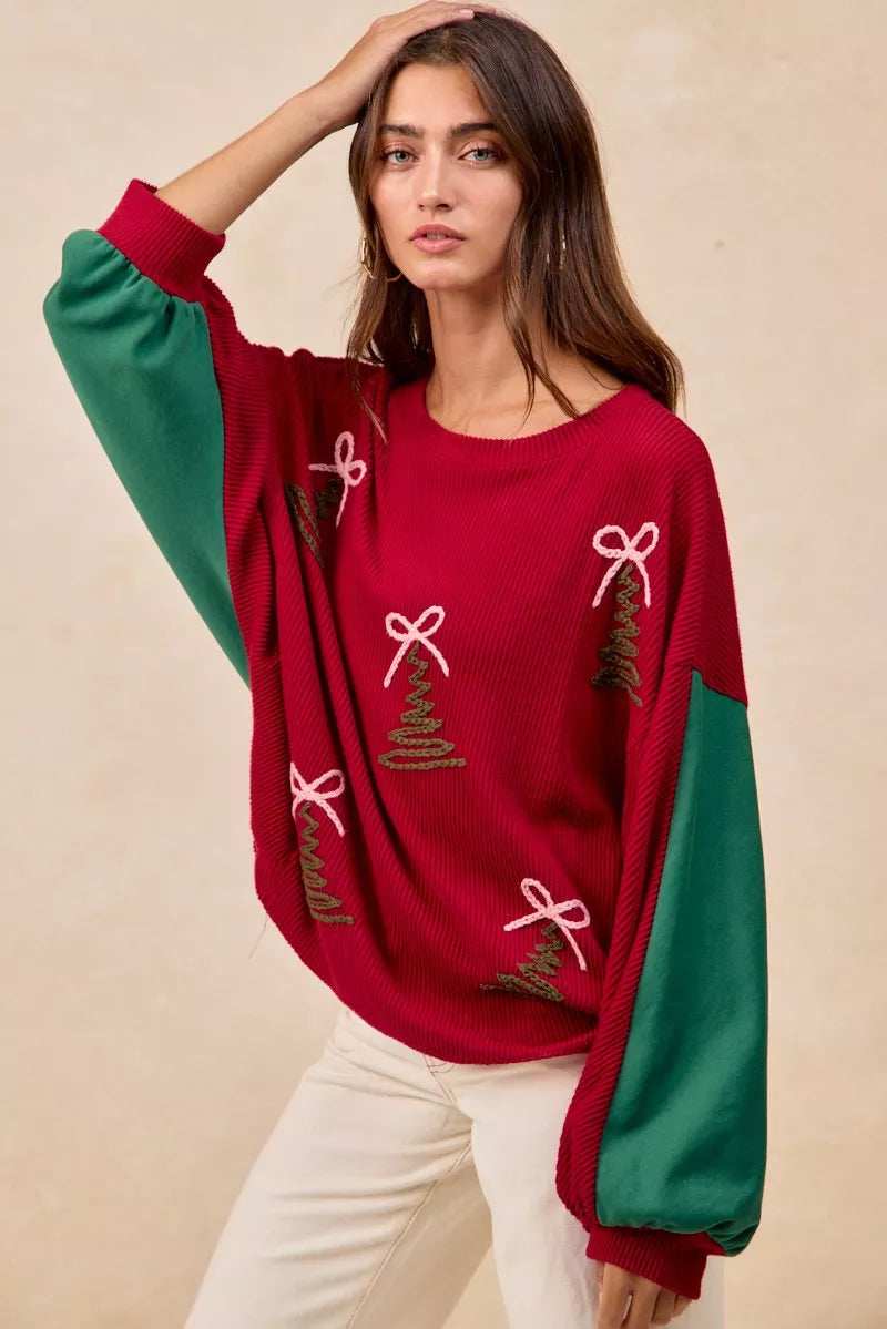 BiBi Christmas Theme Tree Embroidered Sweater - Image 11