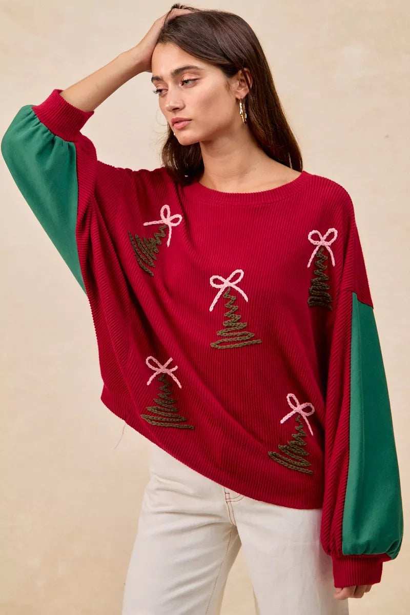 BiBi Christmas Theme Tree Embroidered Sweater - Image 4