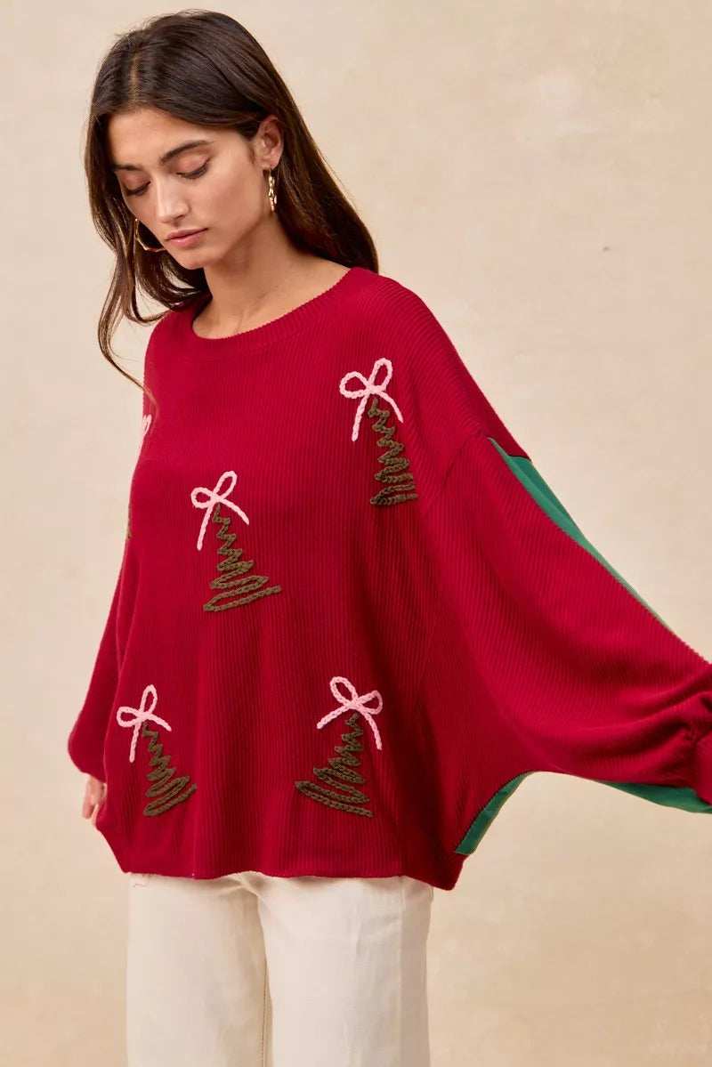 BiBi Christmas Theme Tree Embroidered Sweater - Image 5