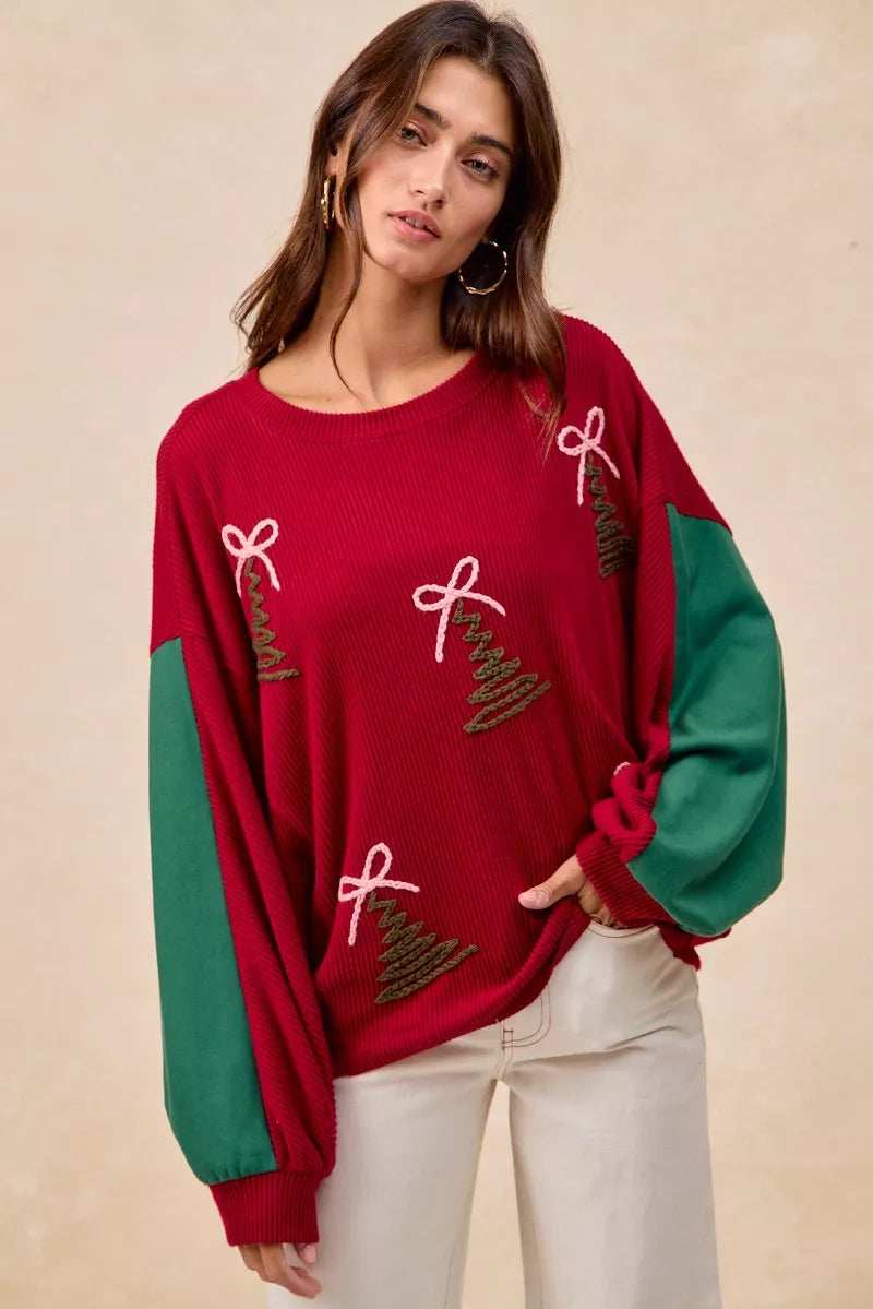 BiBi Christmas Theme Tree Embroidered Sweater - Image 9