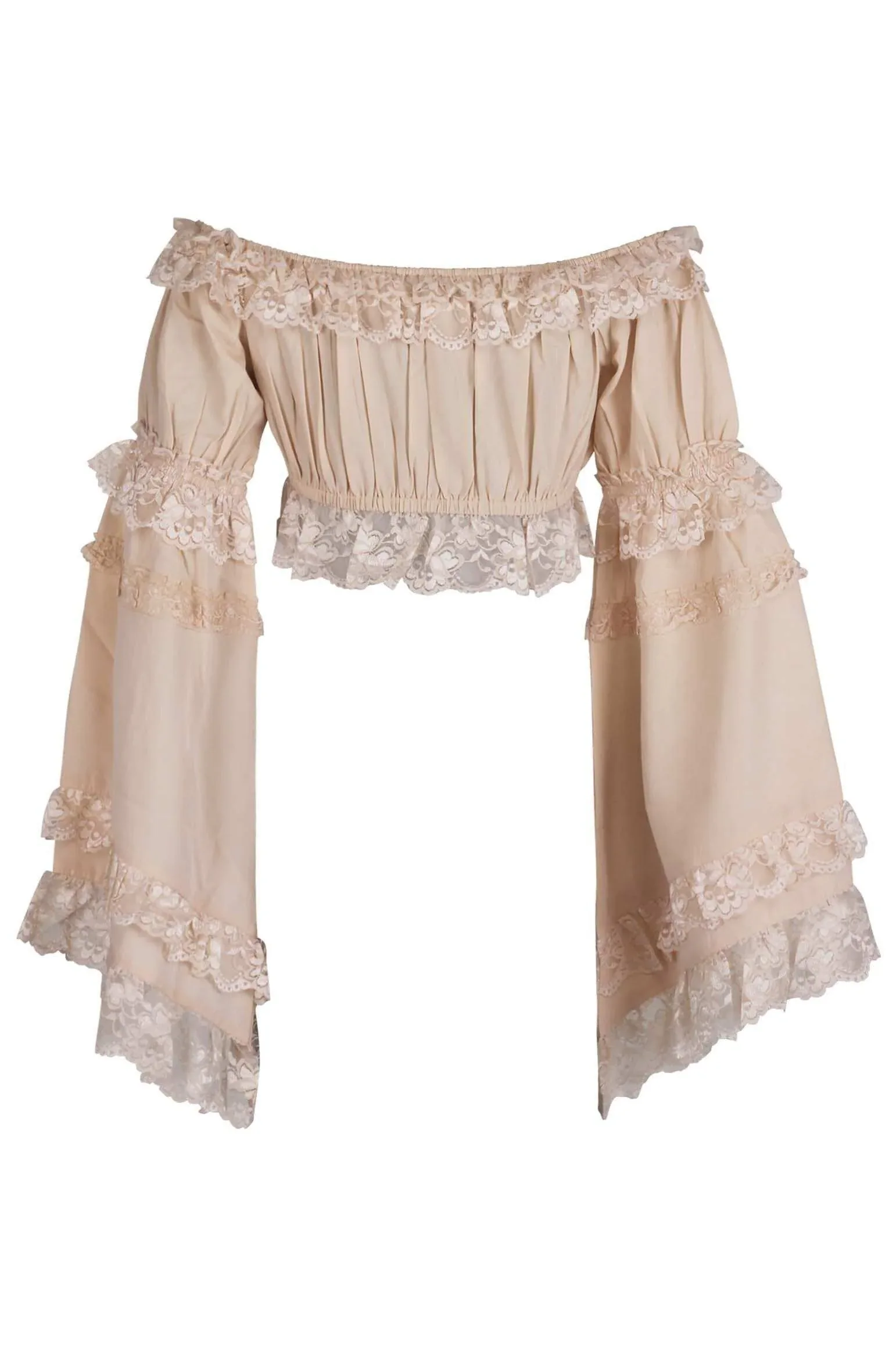Daisy Corsets Beige Smocked Flare Sleeve Peasant Top - Image 3