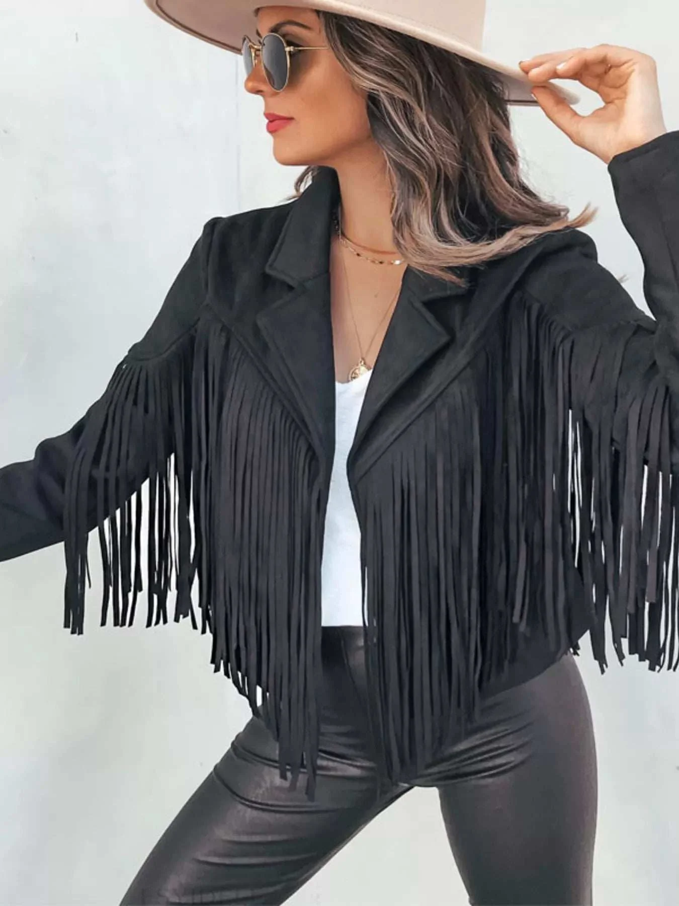 Fringe Open Front Cropped Jacket - Image 7