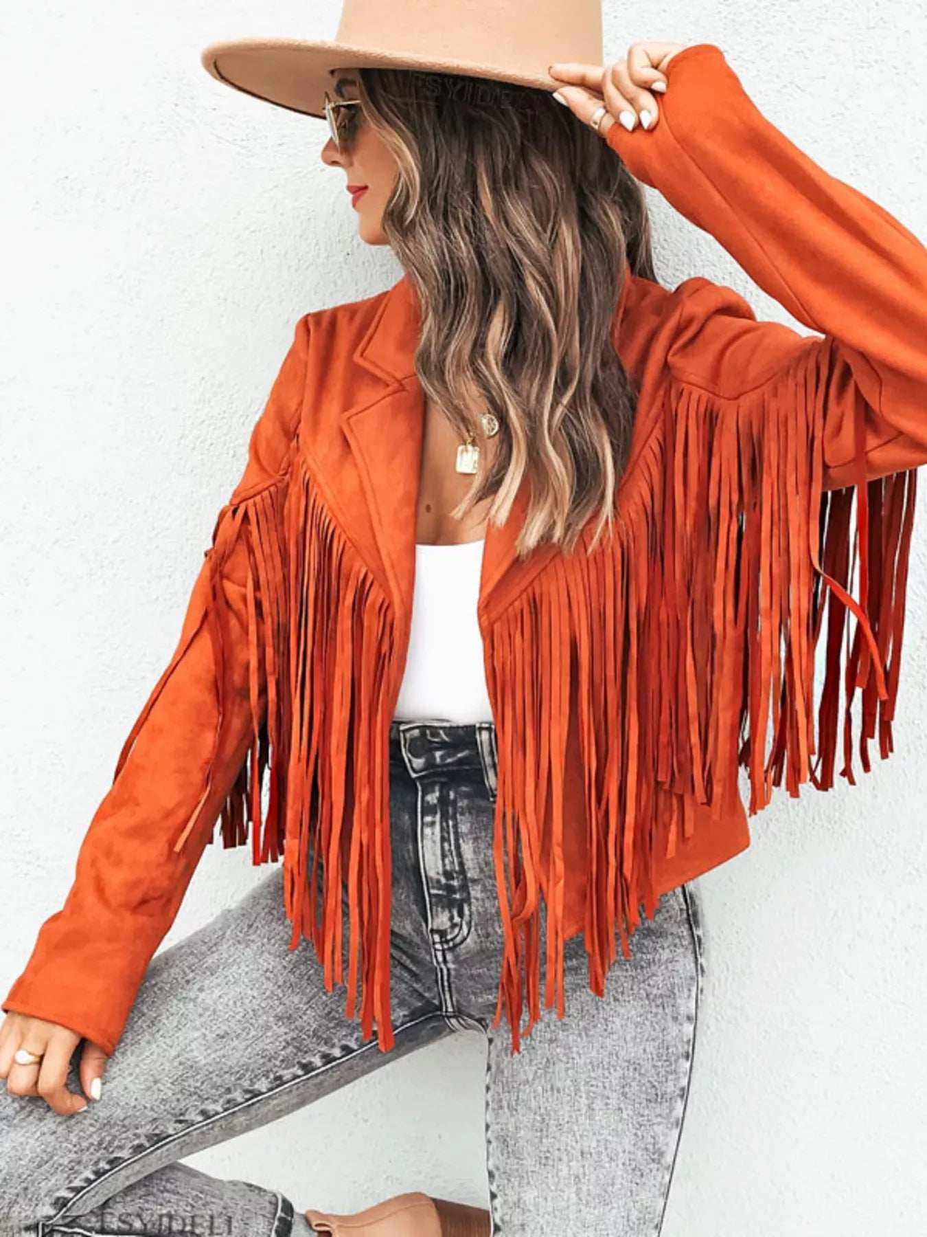 Fringe Open Front Cropped Jacket - Image 9