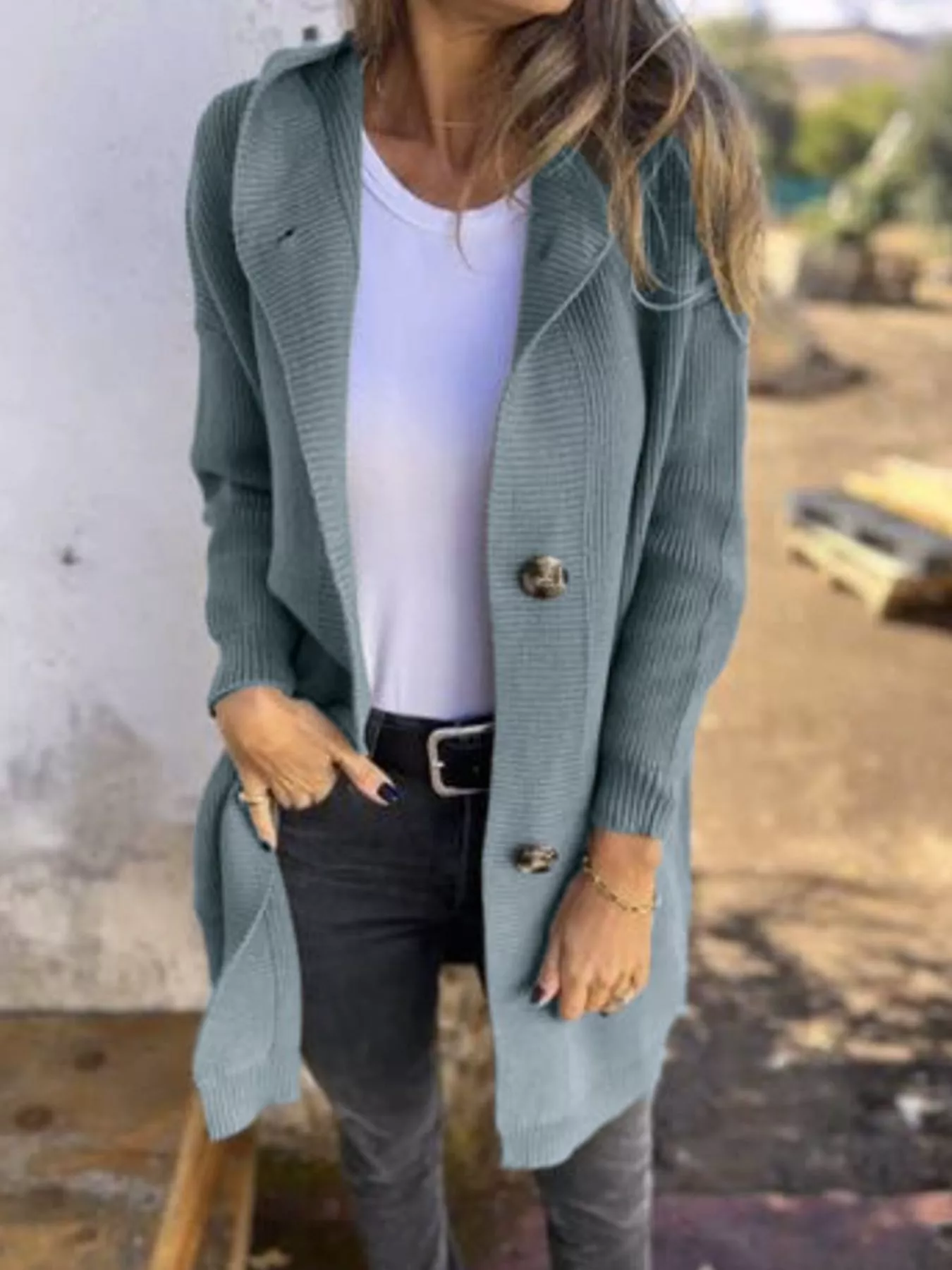 Full Size Button-Down Hooded Cardigan Plus Size - Image 7