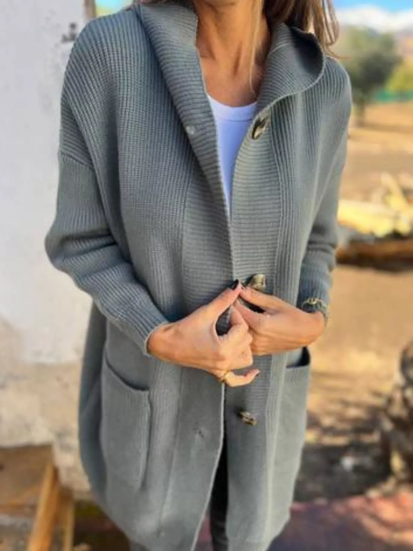 Full Size Button-Down Hooded Cardigan Plus Size - Image 8