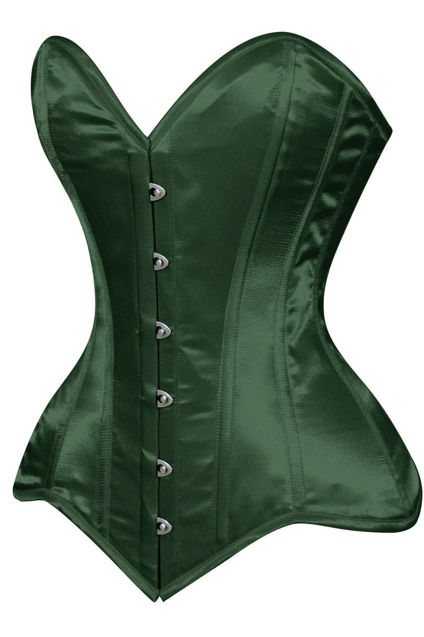 Lavish Dark Green Satin Overbust Corset Sweetheart Neckline Busk Closure - Image 5
