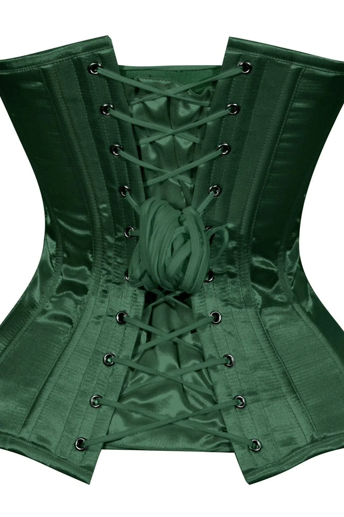 Lavish Dark Green Satin Overbust Corset Sweetheart Neckline Busk Closure - Image 6