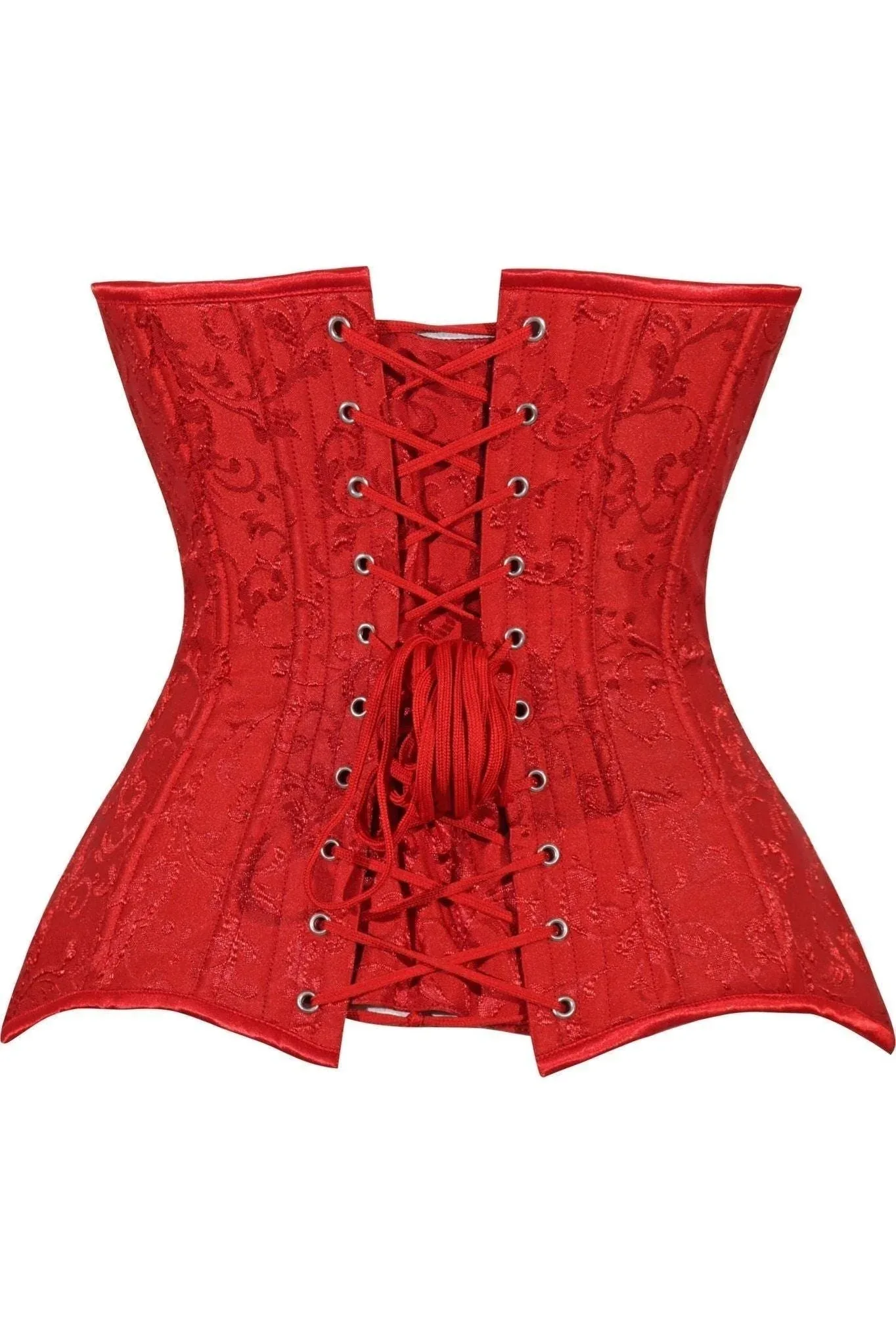 Lavish Red Brocade Overbust Corset W/Busk Closure - Image 14
