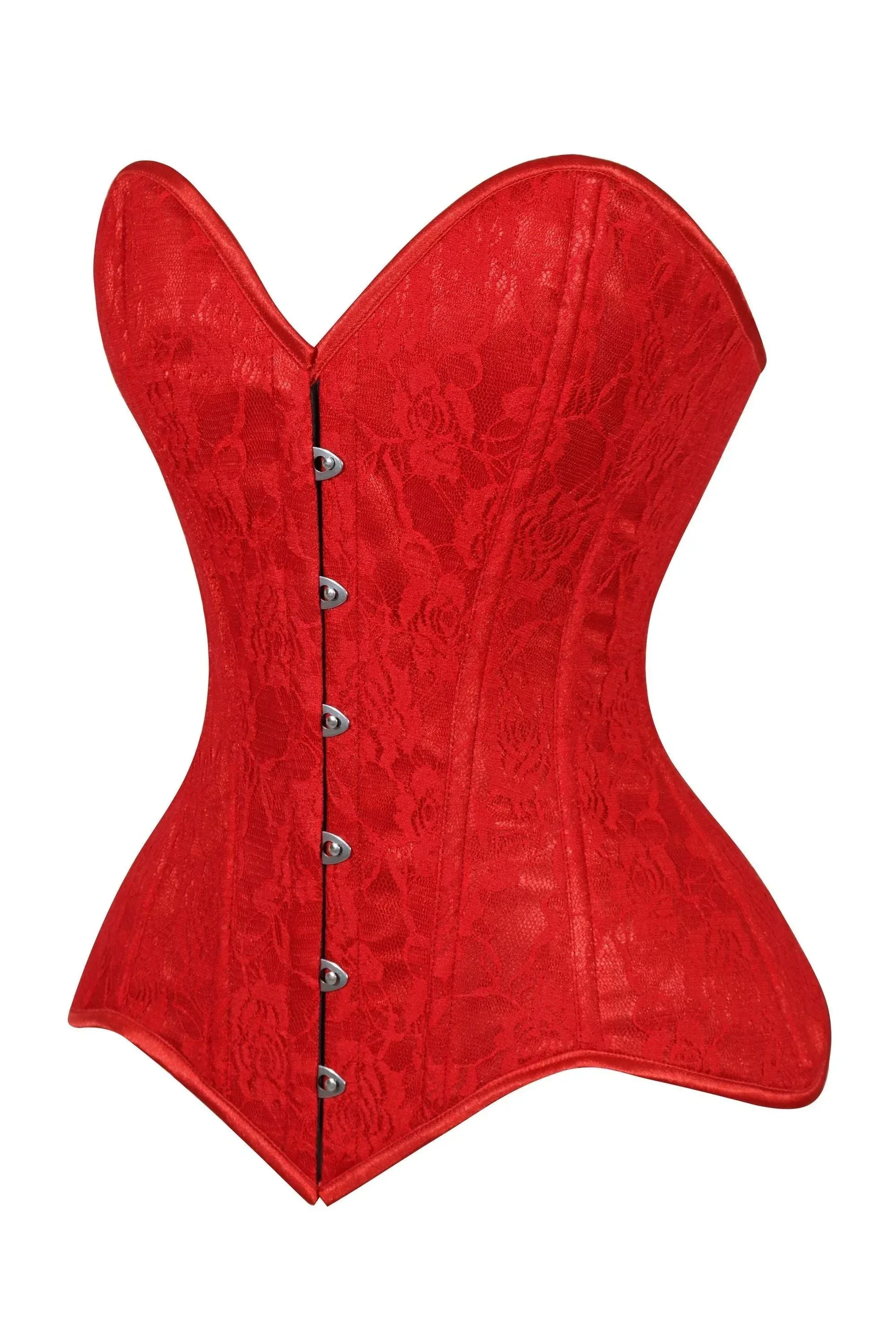 Lavish Red Lace Overbust Corset Sweetheart Neckline Busk Closure - Image 10