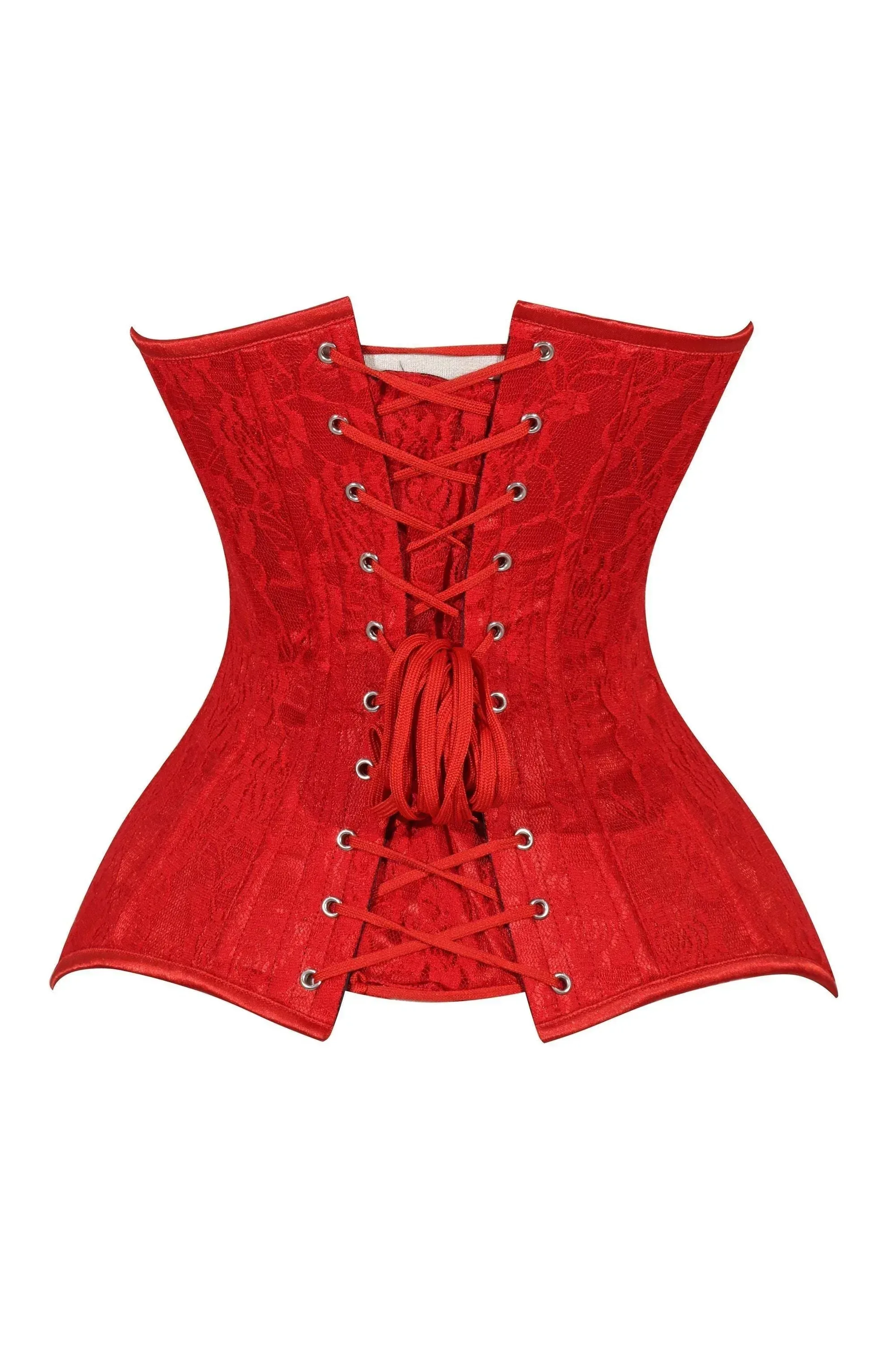 Lavish Red Lace Overbust Corset Sweetheart Neckline Busk Closure - Image 11