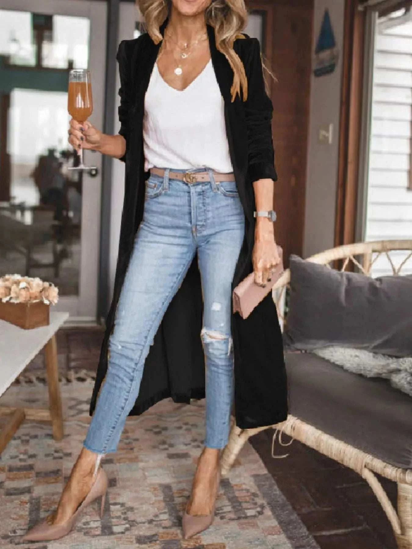 Open Front Long Sleeve Longline Cardigan - Image 14