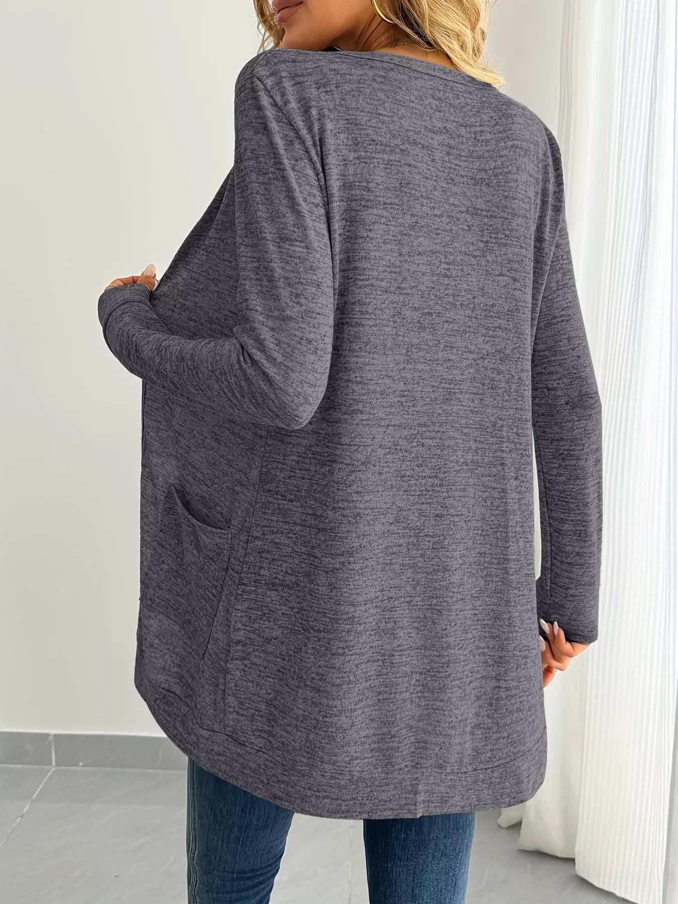 Open Front Longline Cardigan with Side Pockets - Image 10