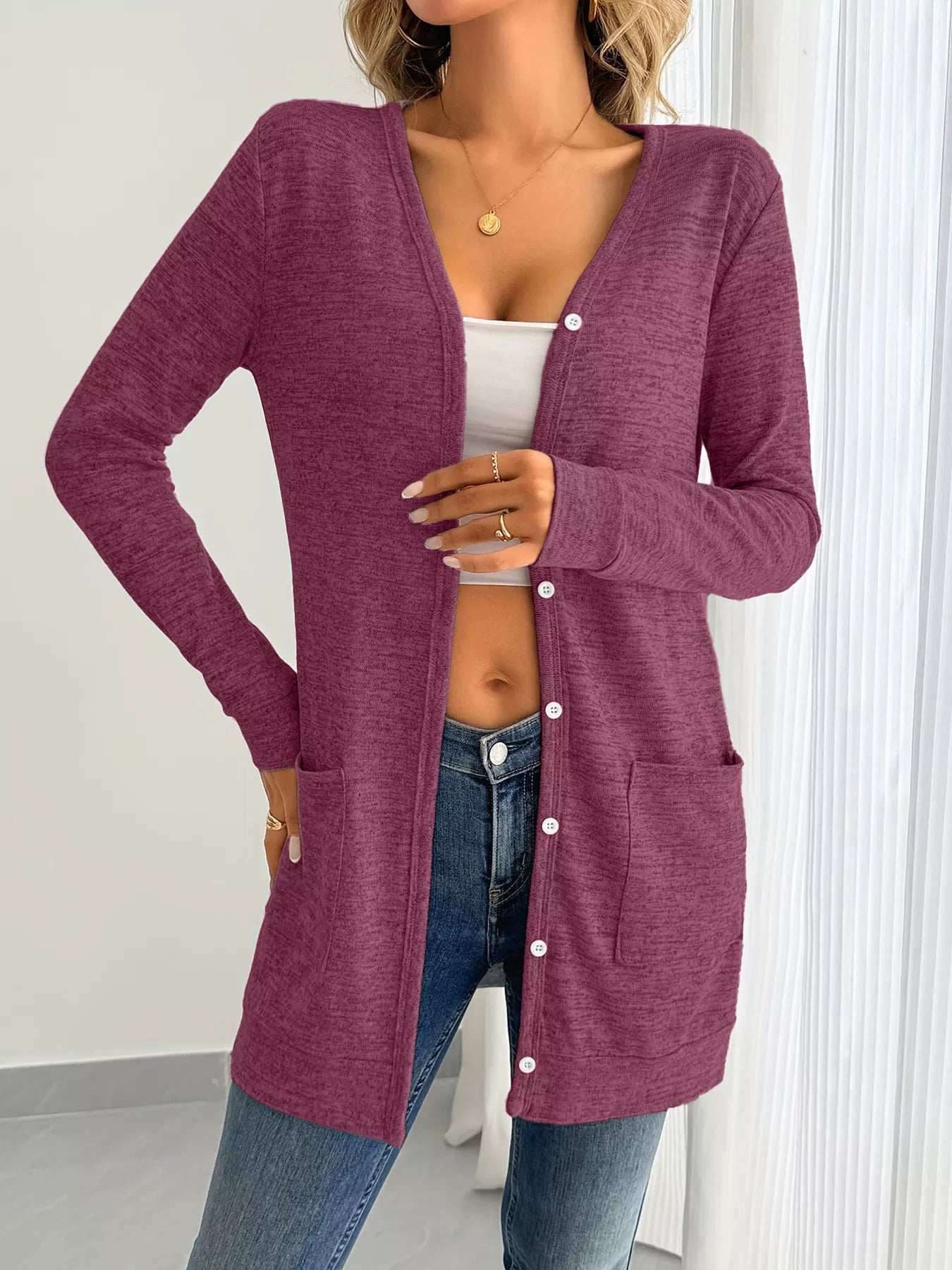 Open Front Longline Cardigan with Side Pockets - Image 14