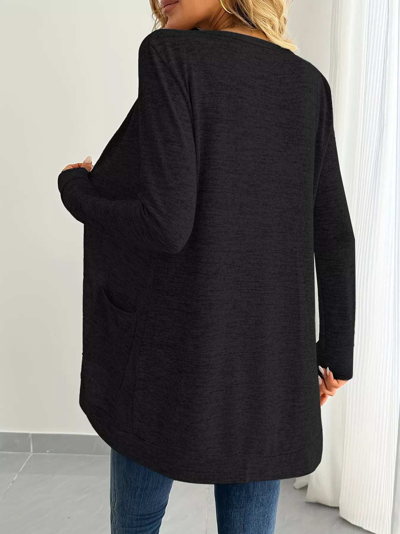 Open Front Longline Cardigan with Side Pockets - Image 7