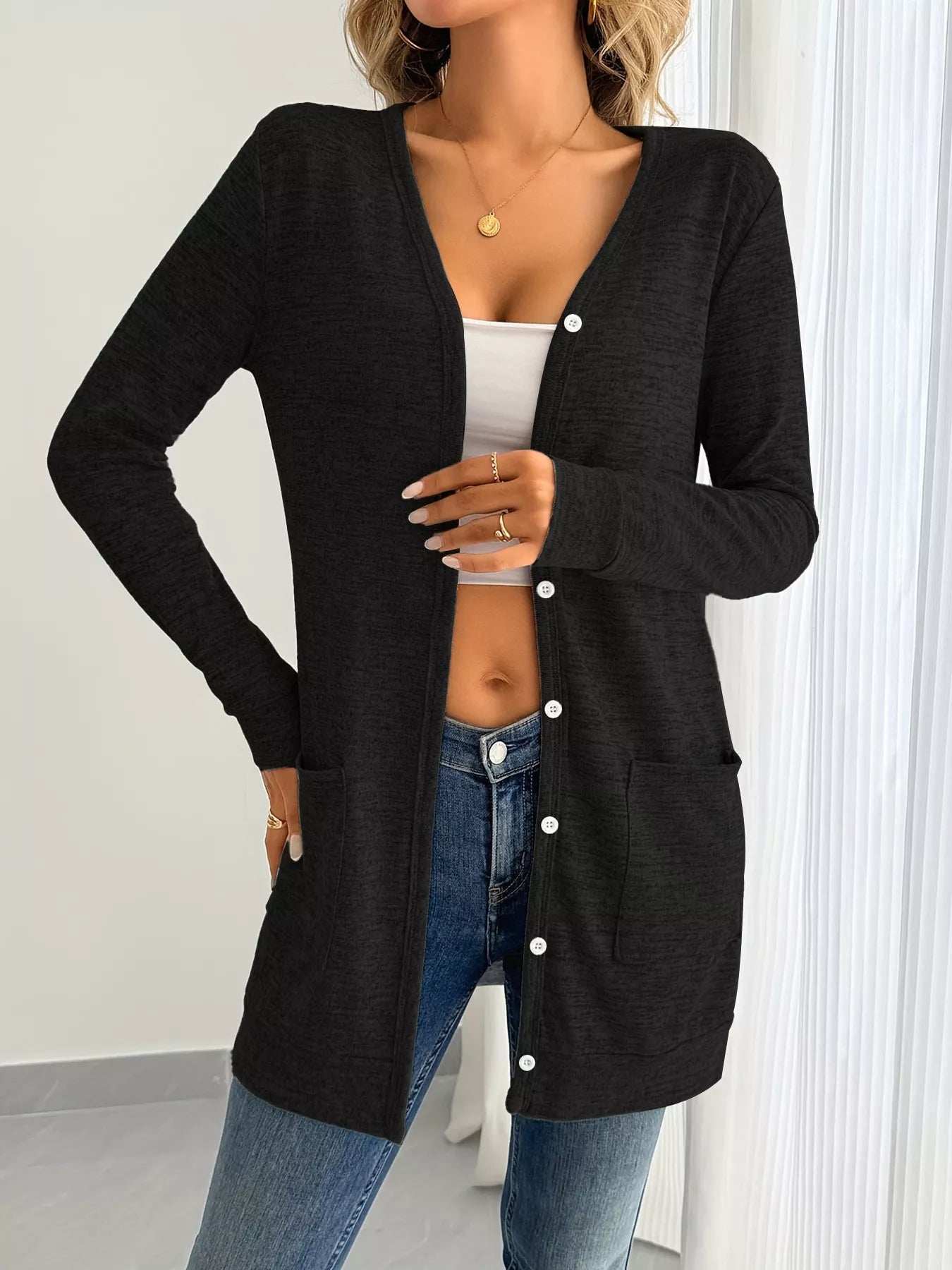 Open Front Longline Cardigan with Side Pockets - Image 8