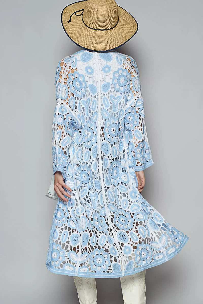 POL Open Front Crochet Cardigan with Knit Weave Patterns - Image 4