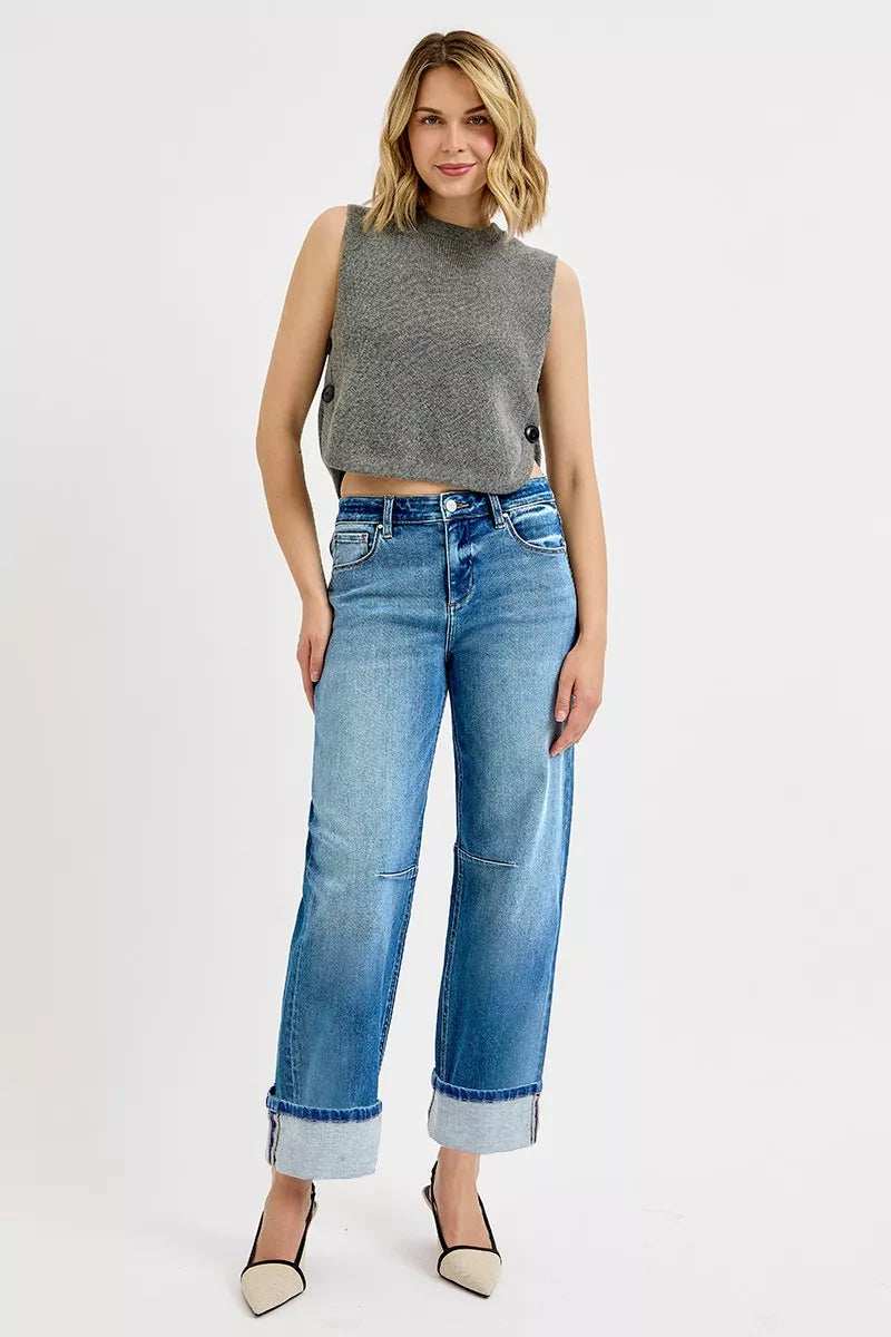 RISEN Slouchy Crop Barrel Cuffed Jeans - Image 6