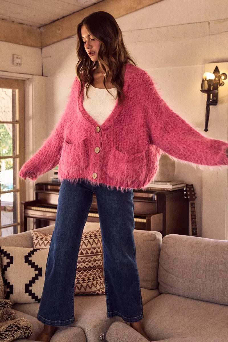 SO ME Soft Touch Hairy Loose Fit Cozy Sweater Cardigan - Image 12