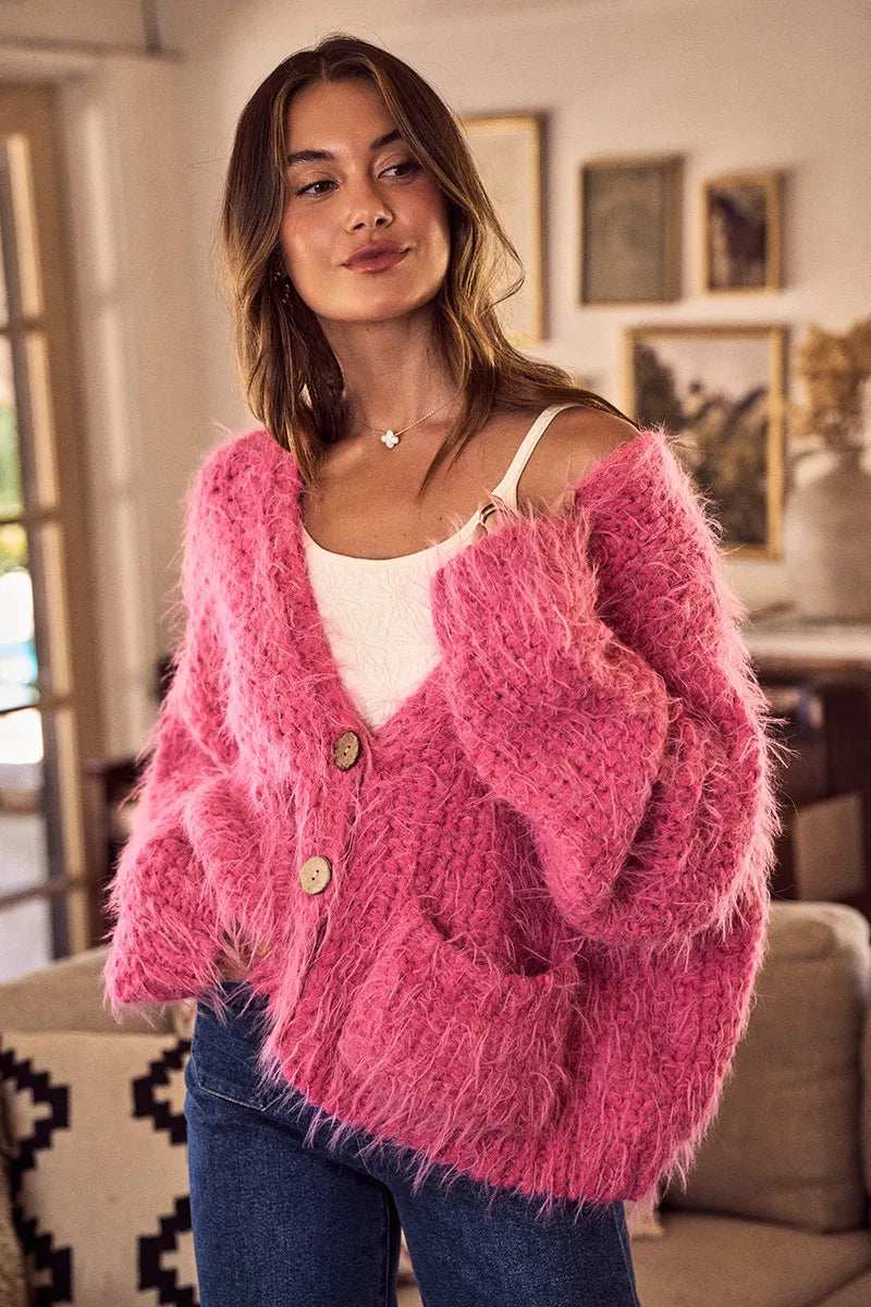 SO ME Soft Touch Hairy Loose Fit Cozy Sweater Cardigan - Image 14