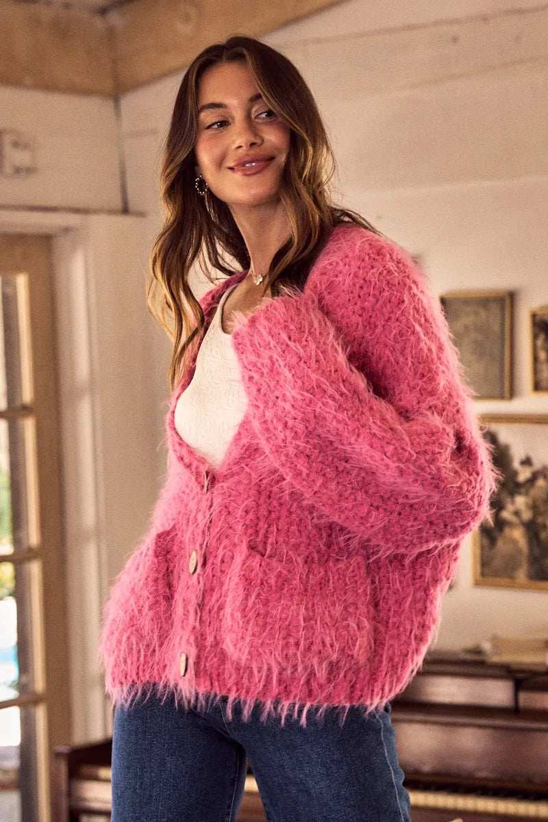 SO ME Soft Touch Hairy Loose Fit Cozy Sweater Cardigan - Image 4