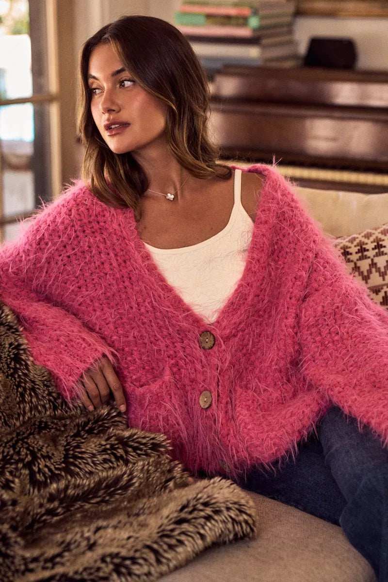 SO ME Soft Touch Hairy Loose Fit Cozy Sweater Cardigan - Image 8